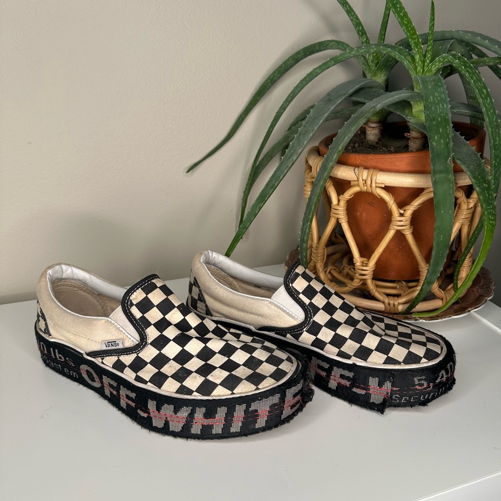 Custom Vans Checkerboard Slip-Ons w/ Off-White Style Platform Belt Wrap M6.5 W8 - Picture 2 of 13